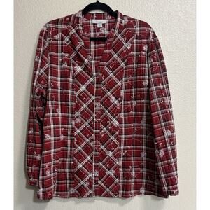 Red Floral Embroidered Button down Shirt Western Rodeo Boho Woman’s Plus Size 2X